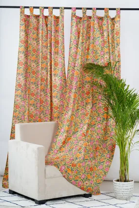 Yellow and Pink Floral Curtain Pair