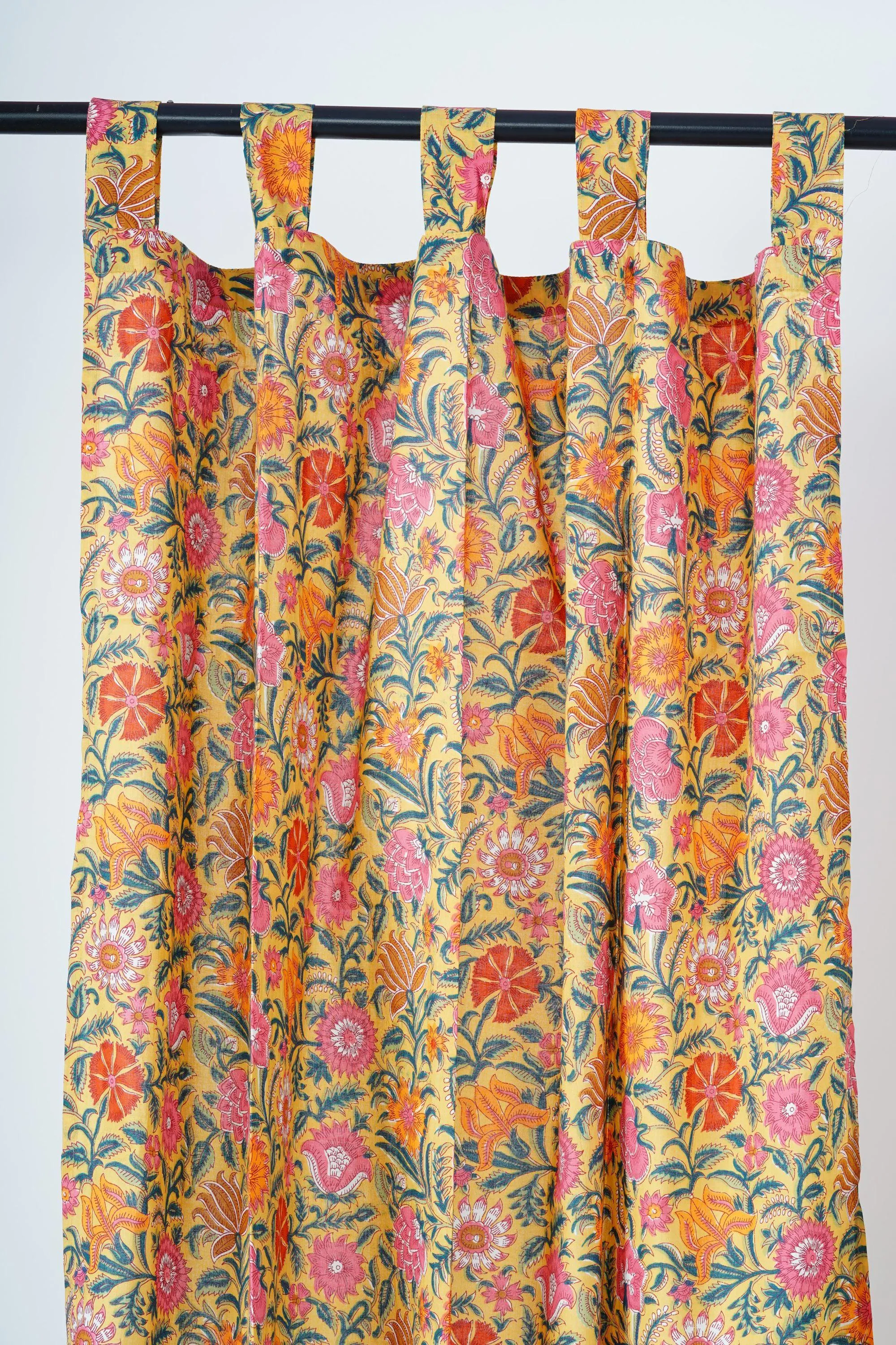 Yellow and Pink Floral Curtain Pair