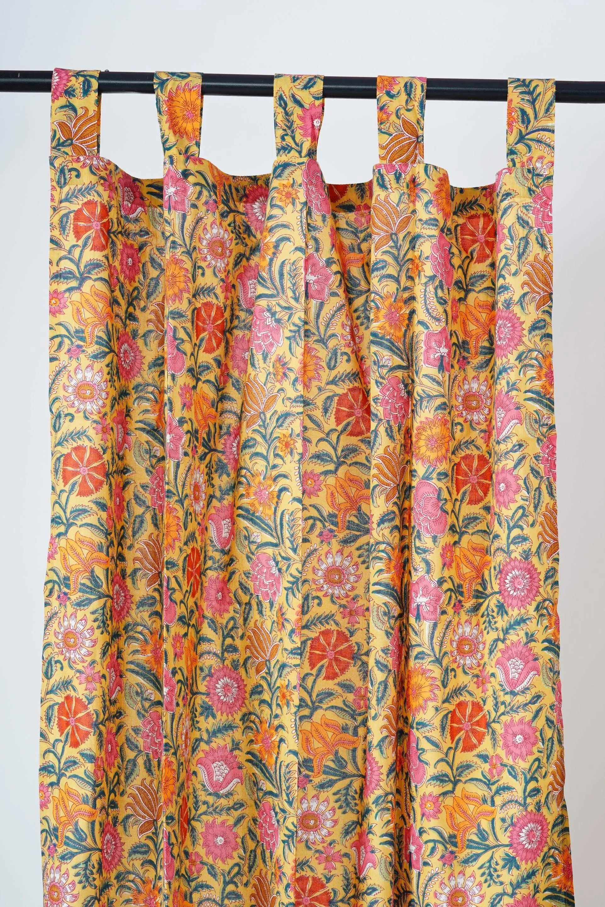 Yellow and Pink Floral Curtain Pair