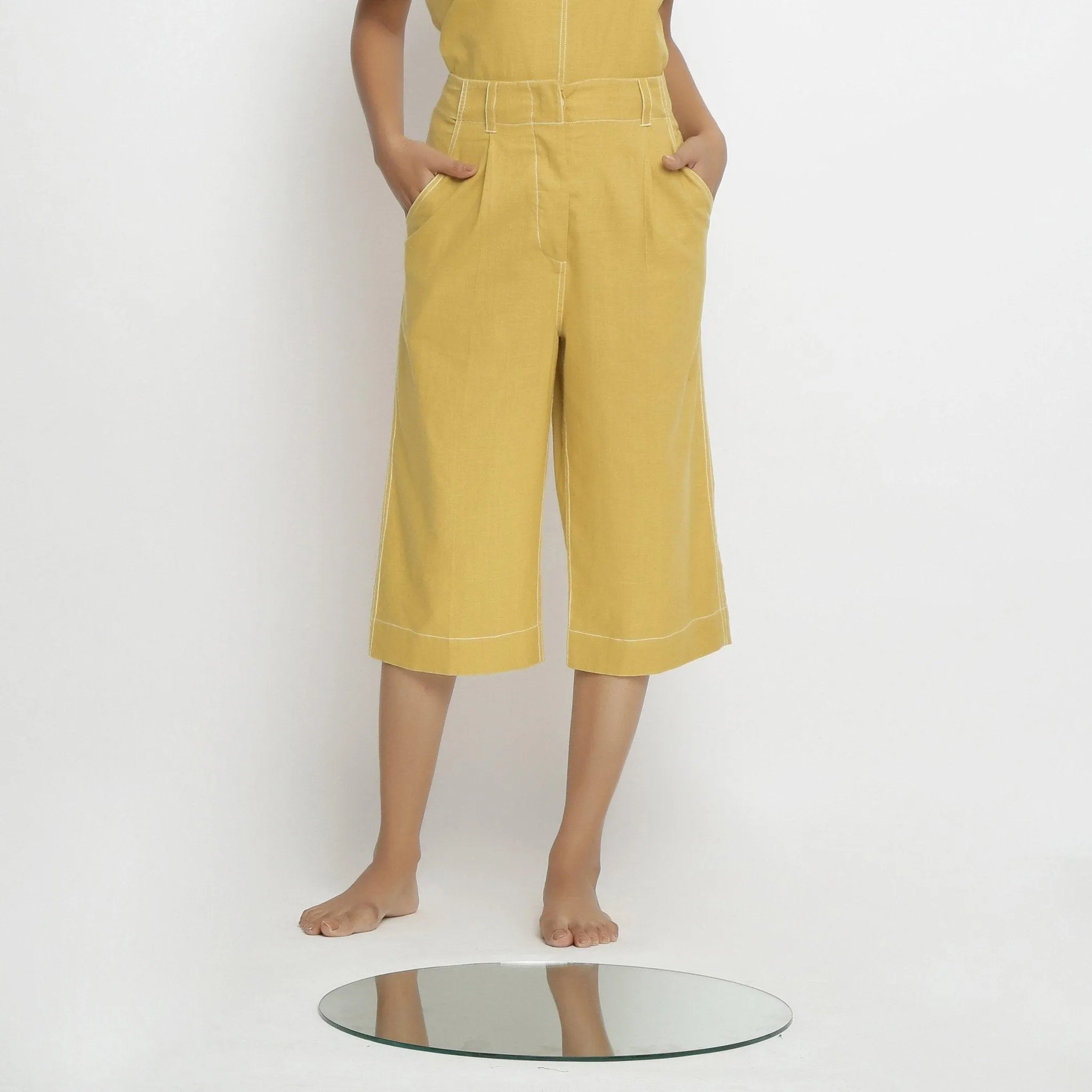 Yellow Vegetable Dyed Handspun Cotton Mid-Rise Culottes