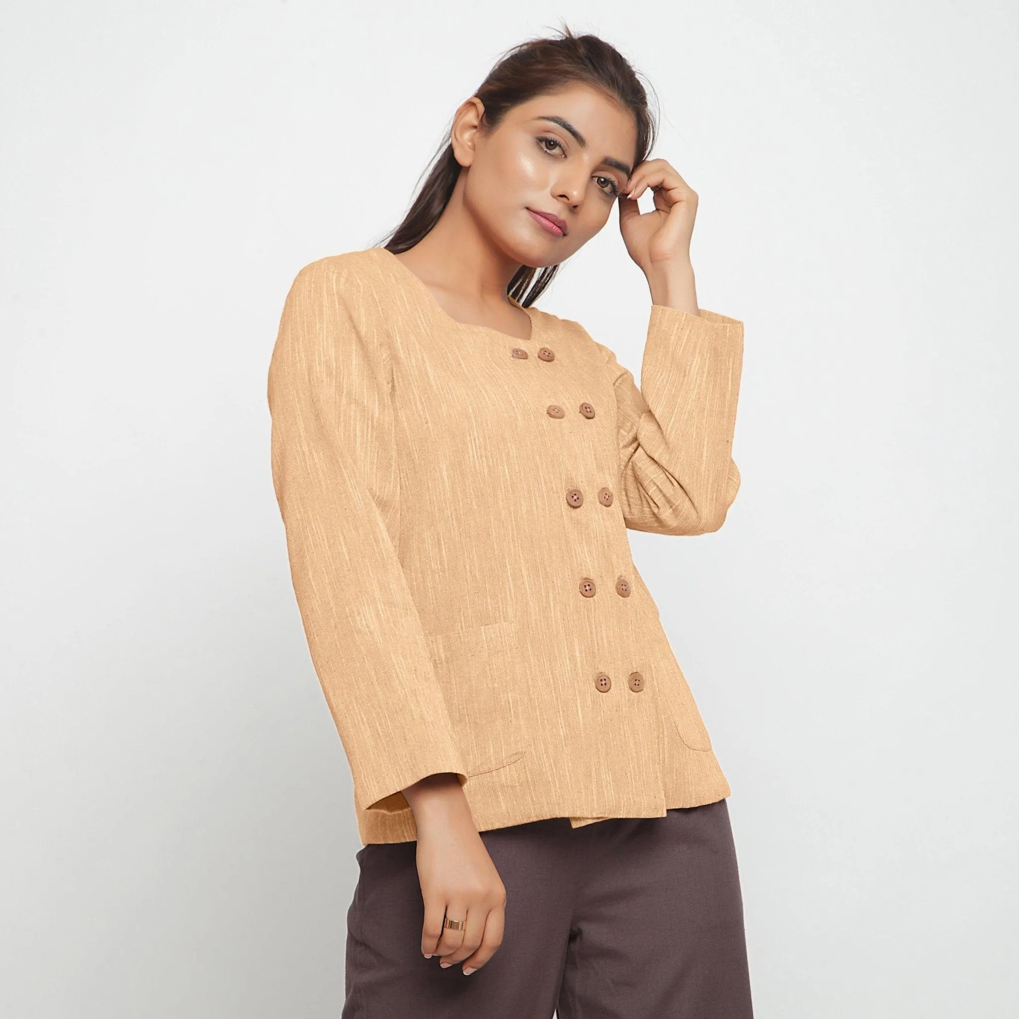 Yellow Warm Cotton Double-Breasted Short Jacket