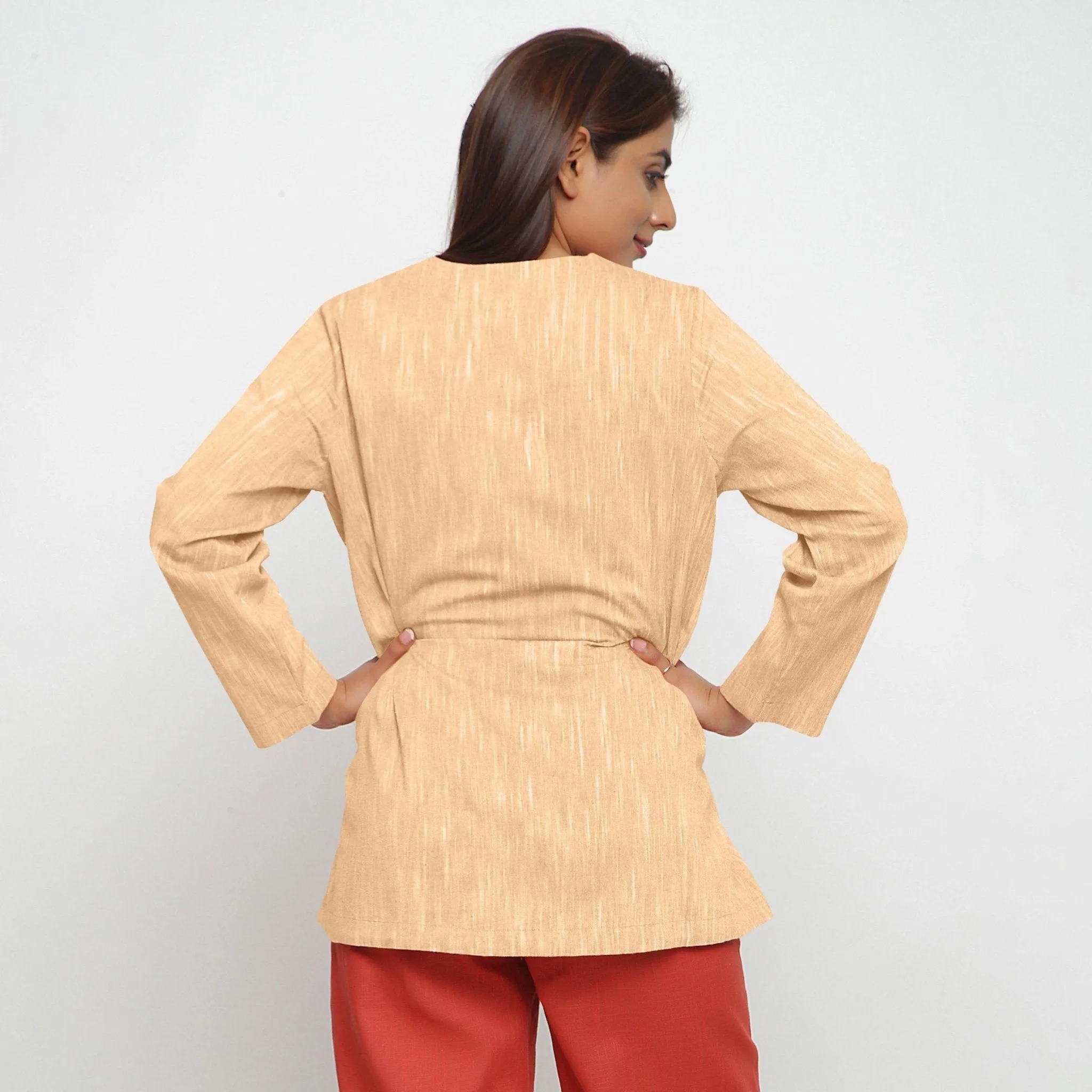 Yellow Yarn Dyed Cotton Flared V-Neck Jacket