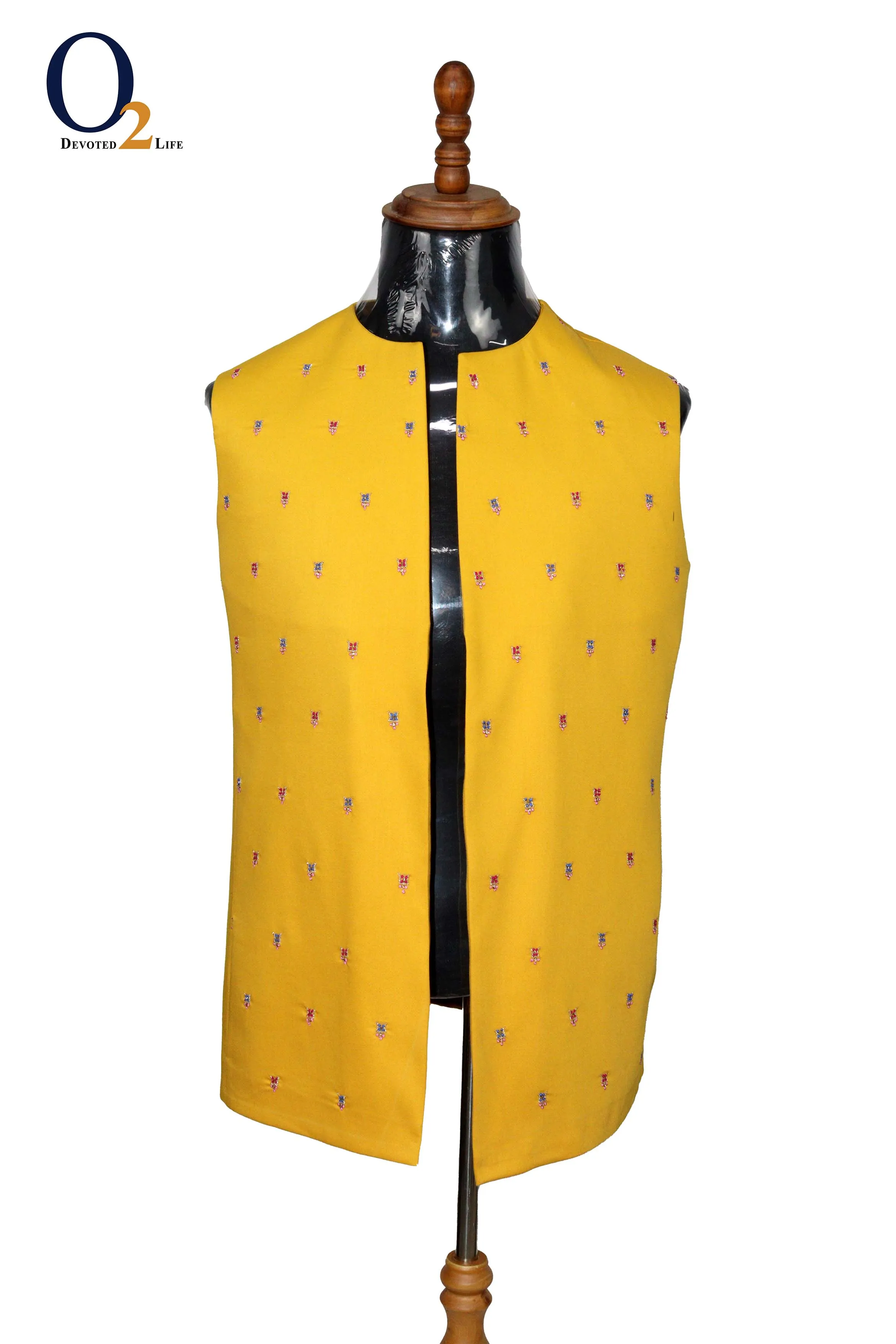 Yellow Zardozi handwork open long vest